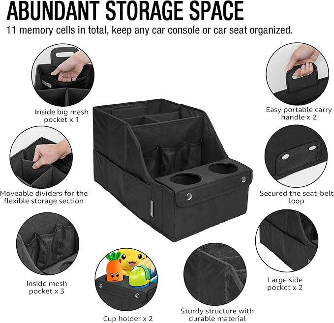 MULISOFT Car Seat Organizer- Backseat Car Organizer with 11 Storages Compartments and 2 Cup Holders, Organizers and Storage,