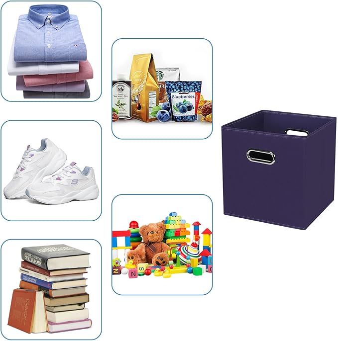 Black Fabric Cubby Storage Bins,13x13x13 Inches ,Cube Organizer Bin Foldable Storage Boxes with Dual Handles Fabric Organizer