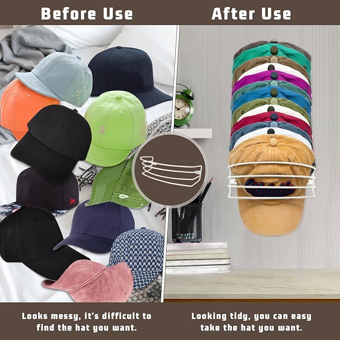 Fikoksol Hat Organizer for Baseball Caps, 2-Pack Beige White Metal Hat Rack for Wall Door, Adhesive/Wall Mounted Hat Storage 