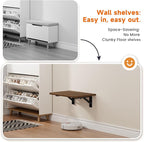 Foldable Walnut Floating Wall Shelves 16 inch, Bathroom Shelves Wall Mounted,12" Deep Wood Floating Kitchen shelves,Easy to I
