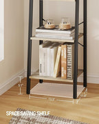 Hzuaneri Ladder Shelf, Bookshelf Bookcase, Freestanding Corner Storage Shelve with 2 Hooks for Home Office, Living Room, Kitc