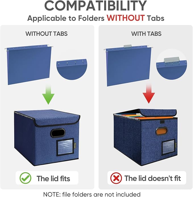 BALEINE File Organizer Box with Lid, Collapsible File Folder Organizer with Plastic Slide, Hanging File Folder Box for Office