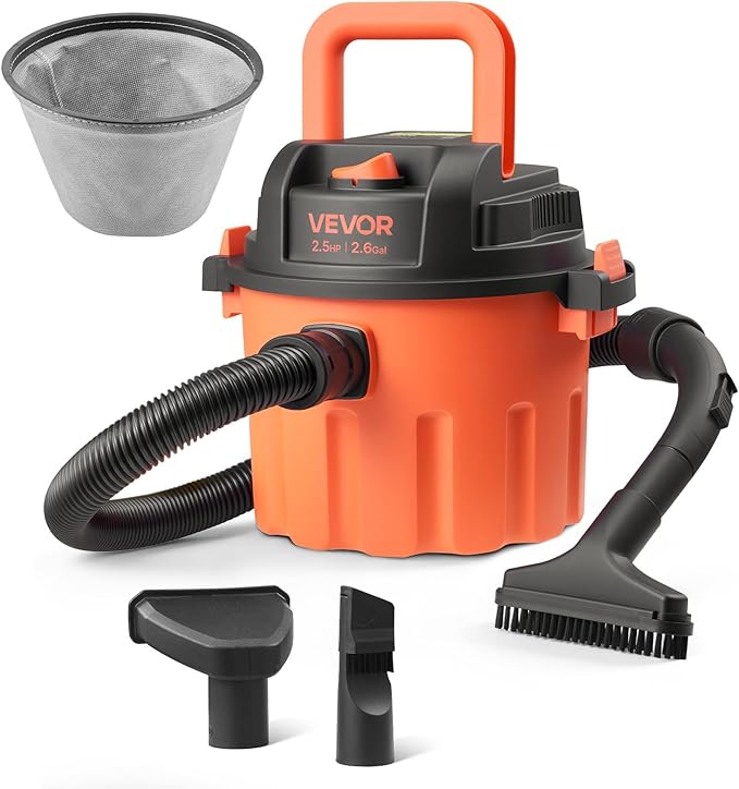 VEVOR Dry Vacuum Cleaner, 2.6 Gallon 2.5 Peak HP Portable Shop Vac with 800W Input Power, Various Nozzles, 1.25in Diameter x 