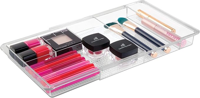 iDesign Clarity Expandable Drawer Organizer for Vanity, 18.5 Inches Wide, Clear