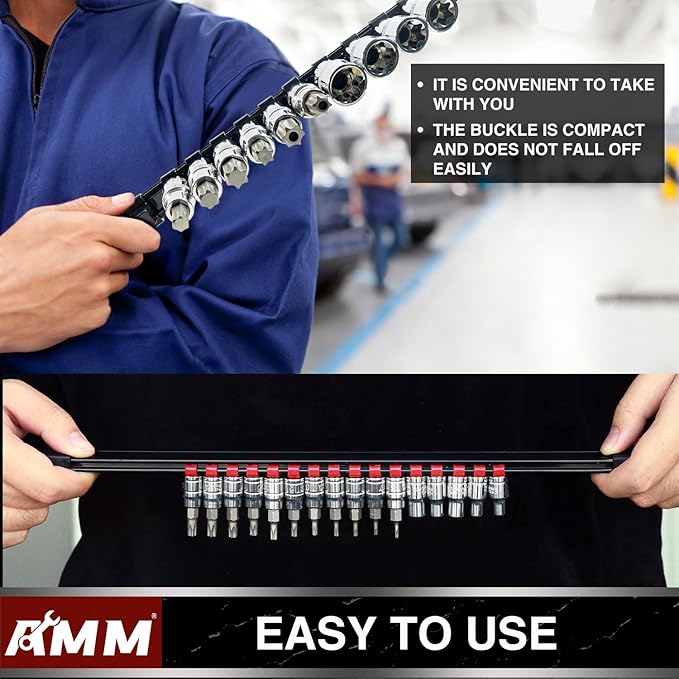 AMM 18-Piece Socket Organizer, 1/2 inch, 3/8 inch and 1/4 inch Drive ABS Tools-Socket Holder,Heavy Duty Socket Racks, Premium