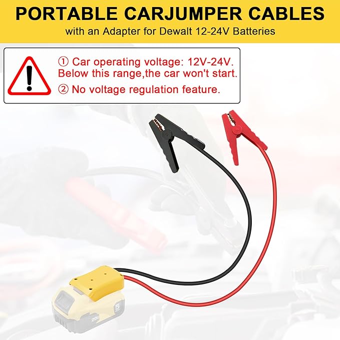 Jumper Cable Clamps for DeWalt 20V Battery Jump Starter, 2.0FT 8AWG Car Battery Jumper Cable with Adapter, Automotive Battery Booster Cable for Tools used to Jump Start a Car