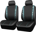 CAR PASS Leather Bling Diamond Car Seat Covers 2 Front Interior Sets, Waterproof Universal Shining Glitter Crystal Sparkle Fit for 95% Automotive Truck SUV Cute Women Girl, Black Mint Rhinestone