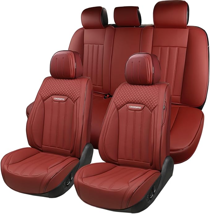 Red Car Seat Covers Full Set, Universal Leather Seat Cover for Cars 5 Seats, Waterproof and Breathable Automotive Seat Cover 