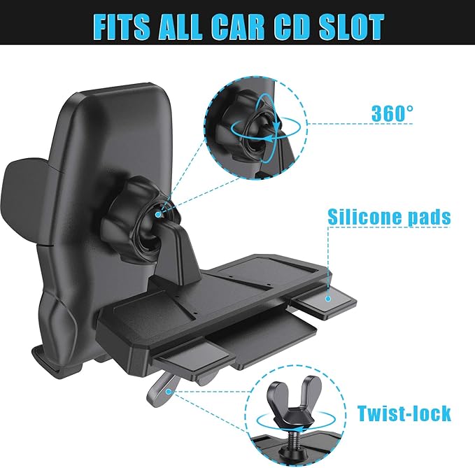 WixGear Universal Car Phone Mount CD Slot Car Mount Holder with New Gravity Self-Locking Design Mount, Compatible with All Phones (New Self-Locking)