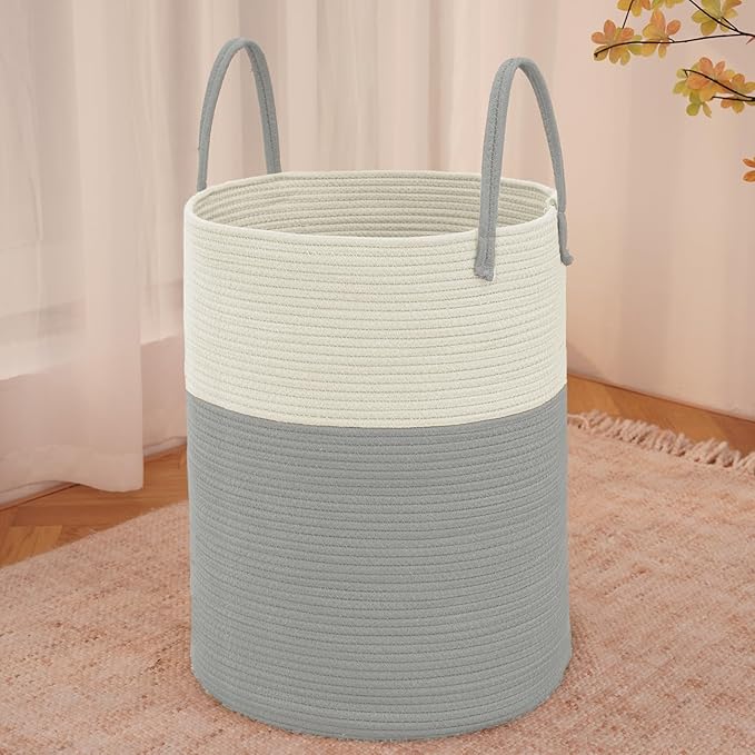 JMvicyroam Large Woven Laundry Basket Hamper,100L Cotton Rope Storage Bin for Blankets,Toys and Clothes,Decorative Tall Nurse