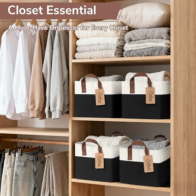 CHICVITA 4 Pack Storage Baskets for Shelves, Foldable Closet Baskets for Organizing, Fabric Storage Bins with Handles, Towel 