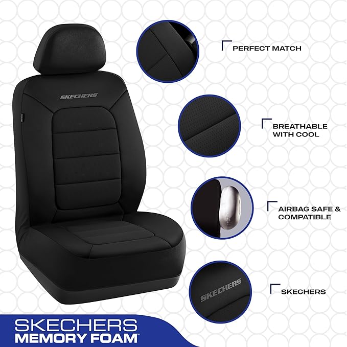 Skechers Memory Foam Seat Covers,Thick Cool Touch Fabric Car Seat Covers,Seat Cover Full Set Airbag Compatible,Automotive Com