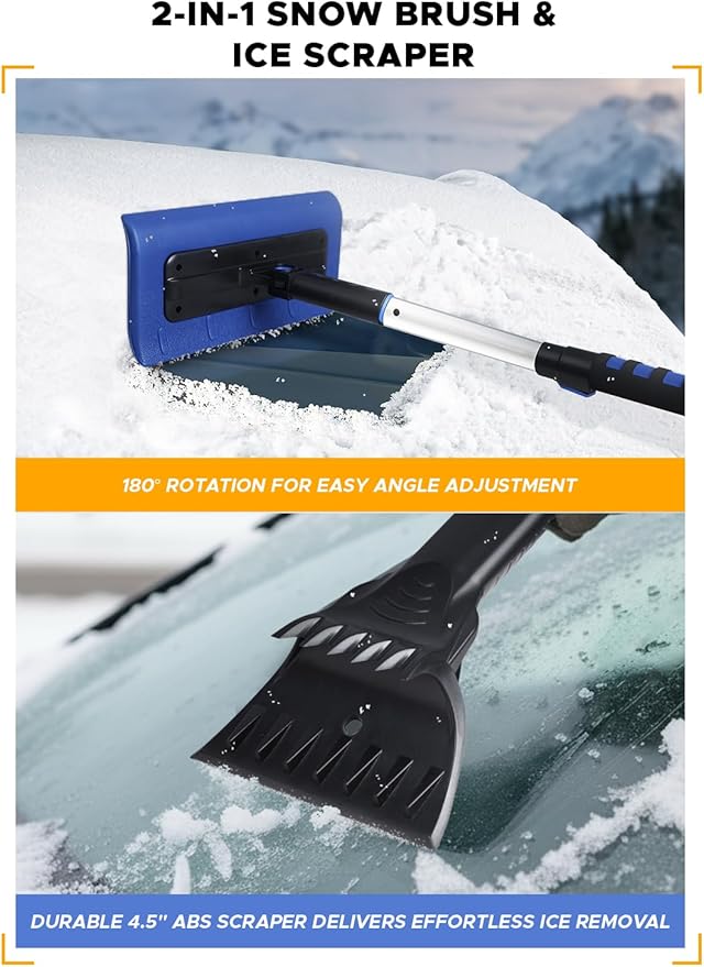 EcoNour 49" Snow Broom with Ice Scraper for Car Windshield & Windows | Scratch Free Snow Brush for Cars, Trucks & SUVs | Long Head Snow Rake Remover Perfect for Home and Car Roof