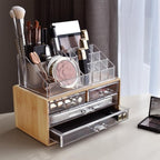 Ikee Design Bamboo Acrylic Makeup Organizer with 4 Drawers and Removable Top Lipstick Holders, Ideal for Make-up or Accessori