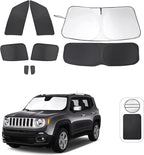 TINGLU Window Shades for Jeep Renegade 2015-2024 Accessories Car Side Full Windows Rear Triangular Windshield Sun Shade Sun UV Rays Privacy Protection for Camping Napping 8PCS