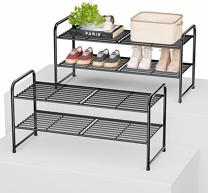 SUFAUY 2 Pack 2-Tier 33" Wide Shoe Rack, Shoe Shelf Storage Organizer for Entryway, Extra Large Capacity, Bedroom Footwear Or