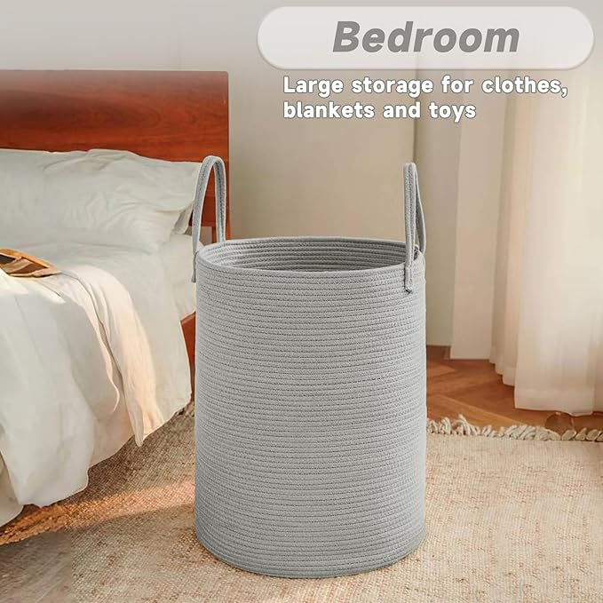 JMvicyroam Large Woven Laundry Basket Hamper,80L Cotton Rope Storage Bin for Blankets,Toys and Clothes,Decorative Tall Nurser