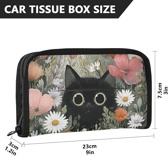 Car Tissue Holder Car Visor Organizer Tissue Box Holder for Car Sun Visor Organizer with Car Vehicle Accessories Essentials Interior for Women Men Black Cat Poppy Daisy