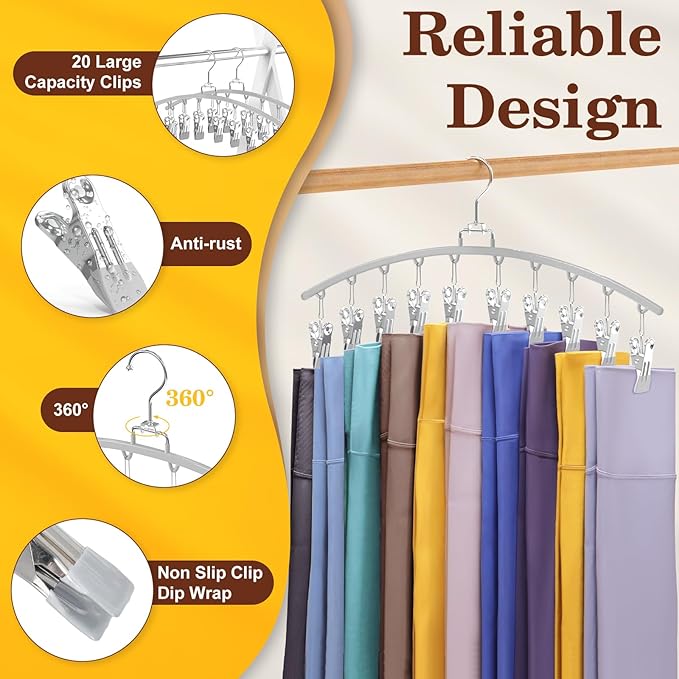 4 Pack Legging Organizer for Closet, Metal Gym Clothes Organizer w/40 Clips Holds 40 Leggings, Scarf Hangers Space Saving, Cl