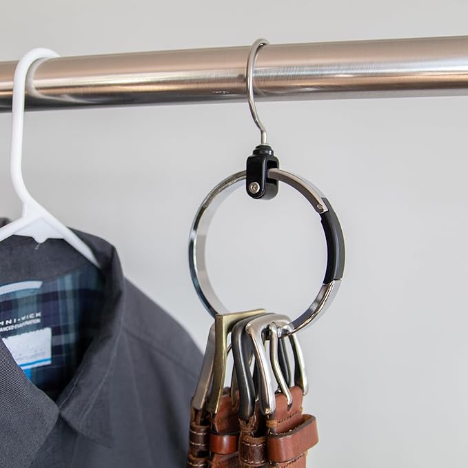 Rolly Hanger® Closet Space Saver – Premium Rotating Aluminum Organizer for Belts, Ties, Hats & Handbags – Heavy Duty 360° Swi