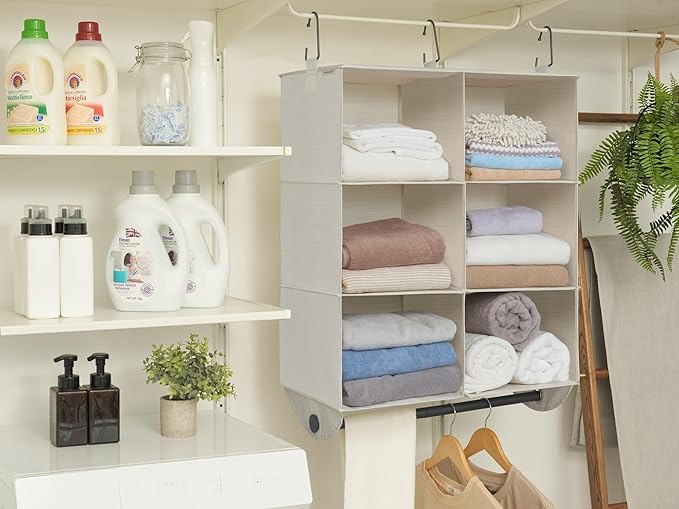 StorageWorks Hanging Closet Organizer with Metal Rod, 6-Section Closet Organizers and Storage, Collapsible Hanging Shelves fo