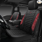 CAR PASS Bling Diamond Black Leather Car Seat Covers for 2 Front Interior Sets, Waterproof Shining Glitter Sparkly Crystal Un