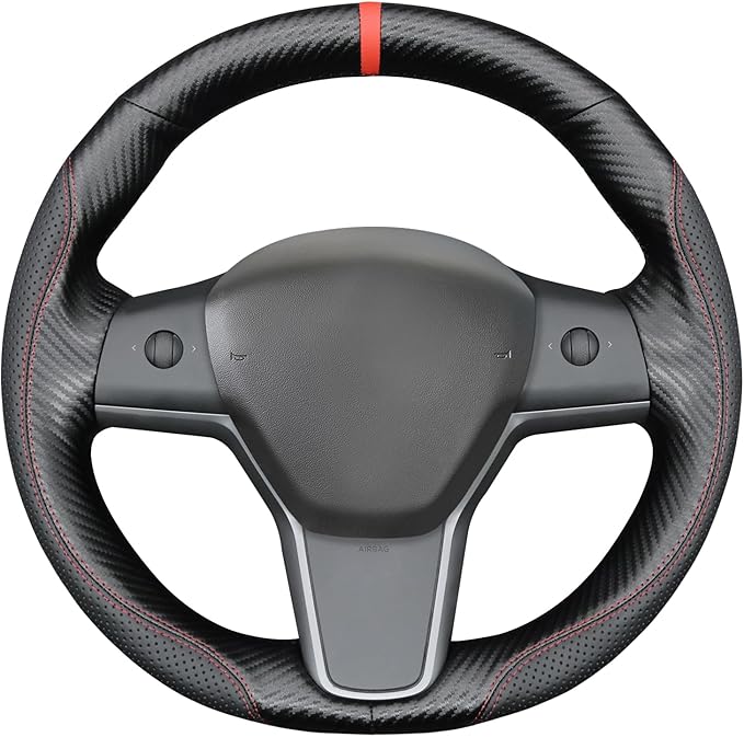 MEWANT Hand Stitched Steering Wheel Cover for Tesla Model 3 2017-2023 / Model Y 2020-2023 for Tesla Model 3/Y Accessories