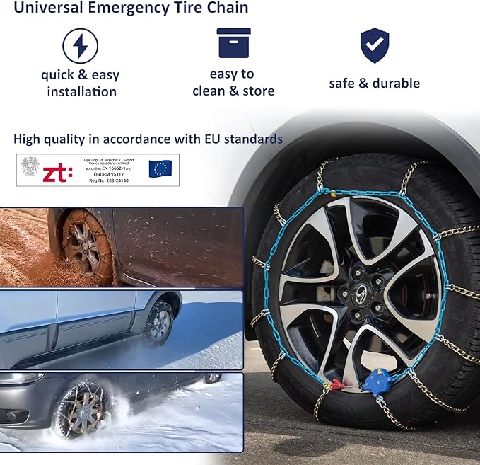 Auto Tightening Snow Chains Tire Chains, 1-Minute Quick Install, Twist-Link, Wear-Resistant, Universal for Car/SUV/Pickup Tru