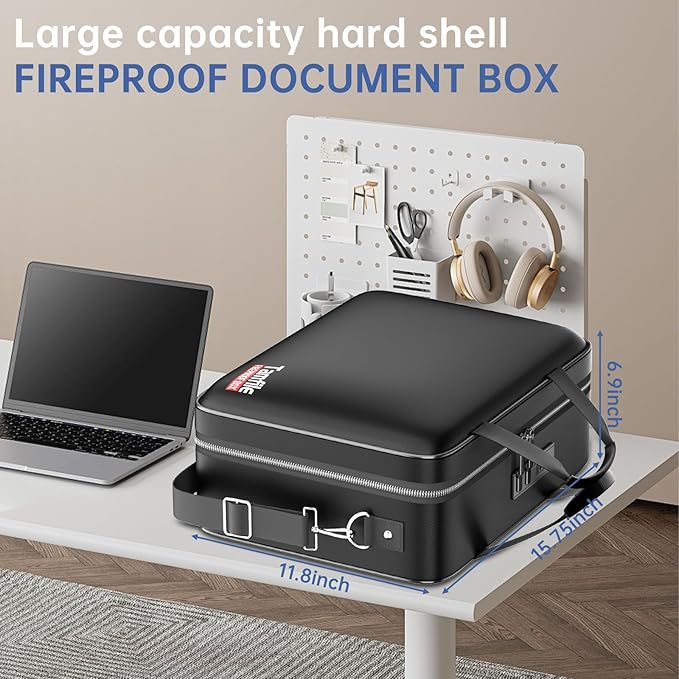 Tamfile Fireproof Document Box with Lock, Hard Case Fireproof Water Resistant File Organizer with 24 Colorful Pockets, Fire S