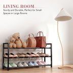 Bumusty 3-Tier Expandable Shoe Rack for Closet, 18“-33” Adjustable Shoe Rack for Small Space, Small Shoe Organizer for Front 