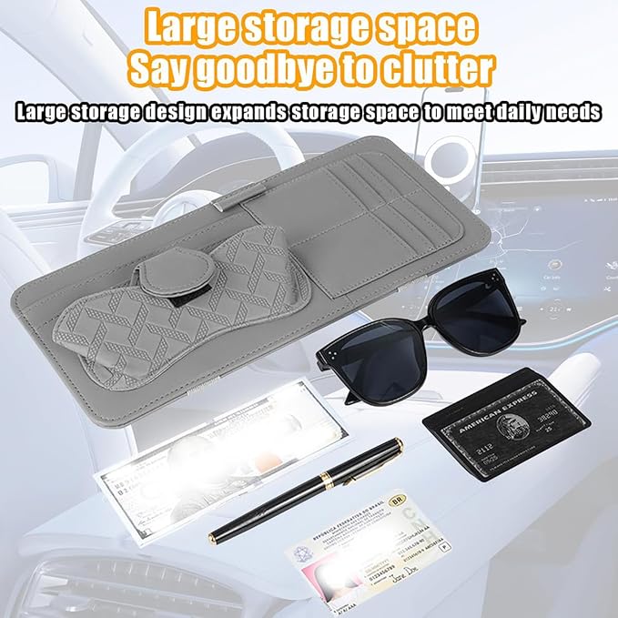 Sun Visor Organizer for Lincoln Navigator 2010-2025 Multifunctional PU Leather Organizer with Sunglasses Holder Pocket Car Interior Accessories, Gray Style
