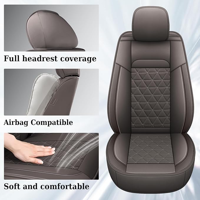 Coverado Leather Car Seat Covers, Waterproof Dooge Ram 1500 Seat Covers Compatible with 2002-2025 Dodge Ram 1500 2500 3500 wi