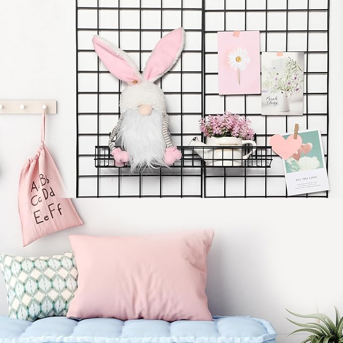 Blulu 4 Pcs 15.75 x 3.94 x 1.97 Inch Metal Grid Wall Baskets with Hooks Grid Wall Shelves Hanging Wire Basket Multi Function 