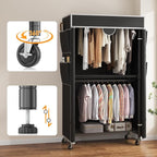 Homdox Garment Rack with Cover, Heavy Duty Clothing Rack for Hanging Clothes, Portable Closet Wardrobe, Double Rods Garment R