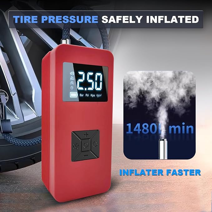 Jump Starter with Air Compressor, Portable Car Battery Jump Starter with 150PSI Digital Tire Inflator, 14.8V Jump Box for Women,Pink Car Battery Jumper with Jump Cables, Lights, LCD Display