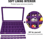 Vicoter Velvet Jewelry Tray 48 Compartments Jewelry Display Organizer with Transparent Cover Rings, Earrings, Necklaces, Pend