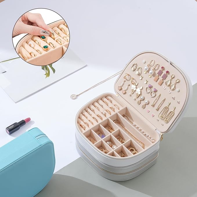 ProCase Travel Size Jewelry Box, Large Portable Seashell-Shaped Jewelry Case, 2 Layer Jewelry Organizer in PU Leather for Wom