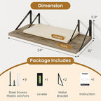 Deep Floating Shelves,24" Wx10 D Floating Shelf for Wall Set of 2,Hanging Storage Shelf with Metal Brackets,Wide Display Wall