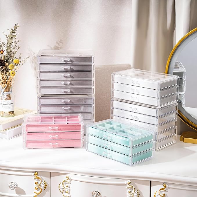 ProCase Earring Holder Organizer Jewelry Box with 8 Drawers, Acrylic Clear Earring Case with Adjustable Velvet Trays for Wome