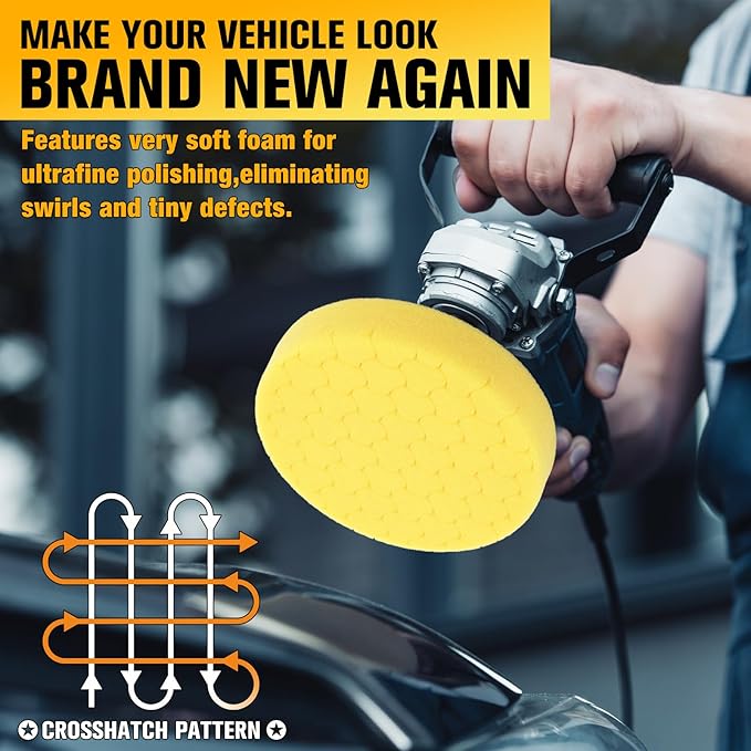Yellow Polish Pad, Buffing Polishing Pads, 1Pc 5.5 Inch Face for 5 Inch 125mm Backing Plate Compound Buffing Sponge Pads for Car Buffer Polisher Compounding, Polishing and Waxing