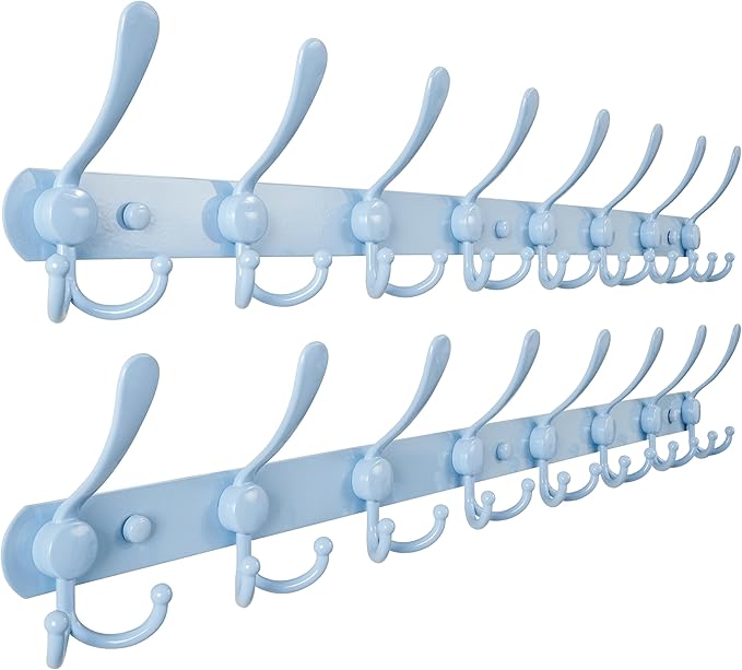 Dseap Coat Rack Wall Mount - 29.5” Long 8-Tri-Hooks Heavy Duty Coat Hanger Rail Wall Hooks for Hanging Coats Hats Clothing Cl