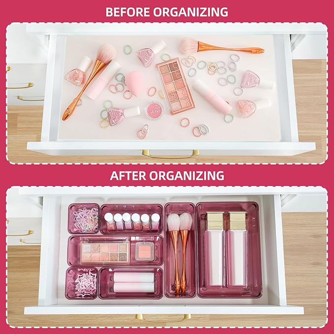 Kitchen Desk Drawer Organizers Storage for Office, Small Acrylic Vanity Trays Makeup for Drawer Bathroom Plastic Make up Orga