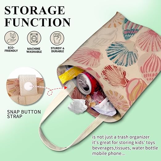 Car Trash Can, Cute Car Trash Bag, Hanging Car Organizer and Storage Bag, Trash Bin for Car Accessories, Vehicle, Travelling, Camping Cute Colorful Conch