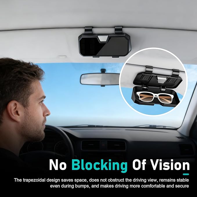 Car Sun Visor Sunglass Box, Car Visor Clip ABS Eyeglasses Storage, Universal Auto Sunvisor Accessories Organizer Box for Most Vehicles, Trucks, SUVs (Black)