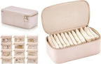 VLANDO Travel Jewelry Box Organizer – Portable PU Leather Jewelry Case with 6/8/12 Zippered Pouches, Compact Storage for Earr
