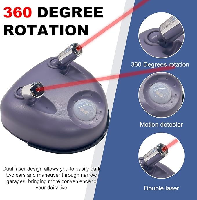 Parking Guide Assist Laser Sensor, 360-Degree Adjustable Wider Angles Garage Parking Sensor with AC Adapter, Park Assistant Guide System Car Stop Indicator for Automotive
