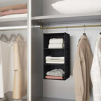 Hanging Closet Organizer - 3-Shelf, Easy Mount Foldable Wardrobe Storage Shelves for Clothes, Handbags, Shoes & Accessories -