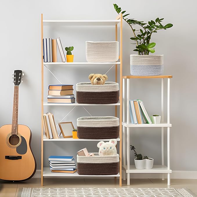 COMFY HOMI 11.5"x7.5"x4.7" Storage Baskets for Organizing | Cotton Rope Woven Basket | Toy Storage Bin Box | Basket for Shelv