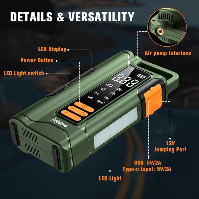 Jump Starter with Air Compressor,5000A Car Battery Jumper Starter, 16000mAh Battery Jumper Starter Portable for 10L
