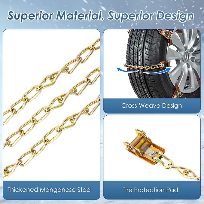 Snow Chains, 8 Packs Anti Slip Tire Chains, Pickup, Truck & SUV, Adjustable Thickening Reusable Anti-Slip Traction Tire Chain